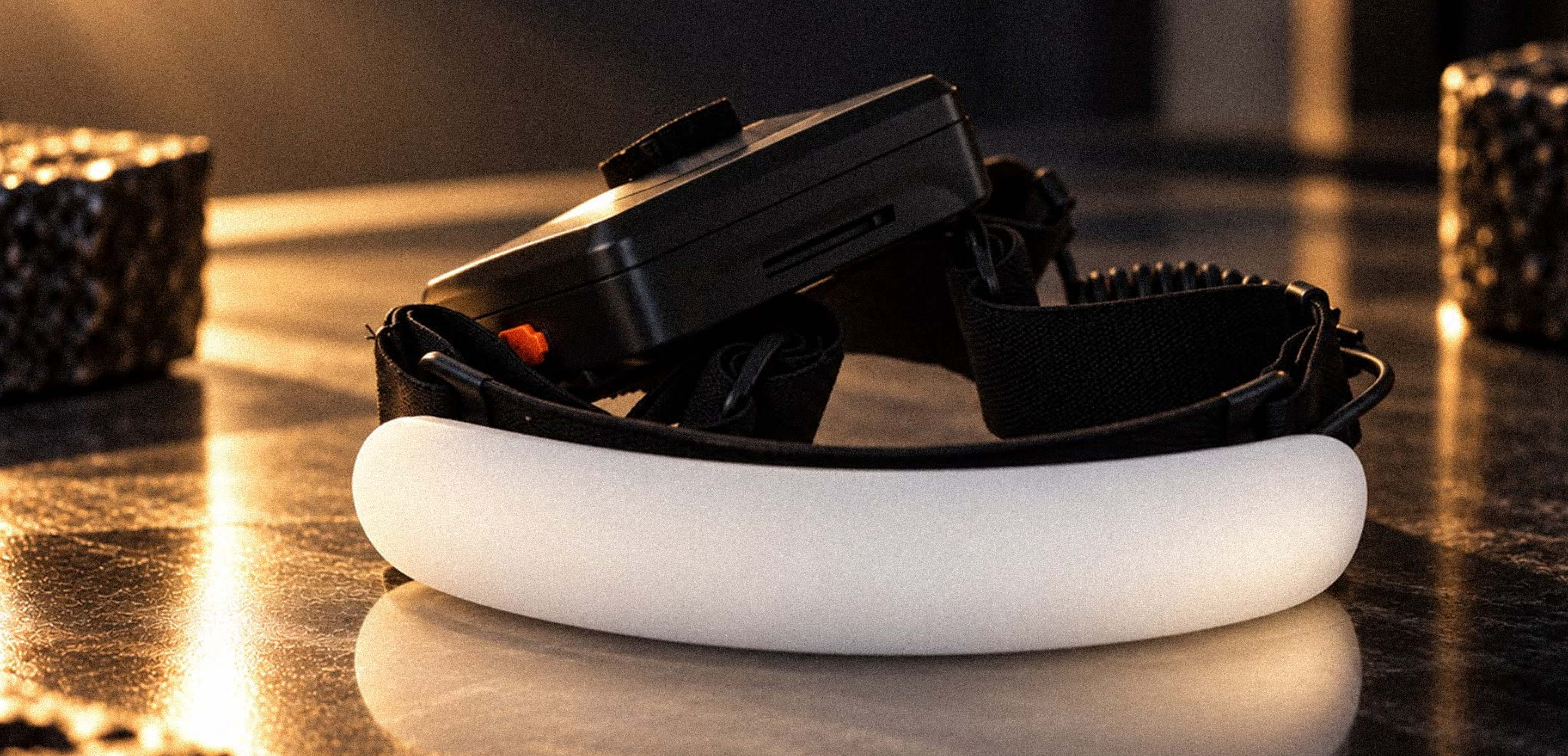 Topvison headlamp glowing with 31 LEDs on stone surface